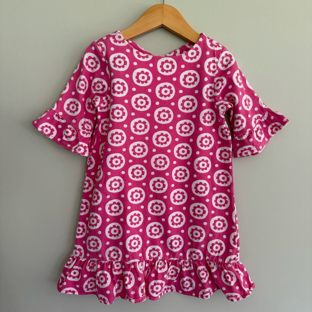 🌷BABY GAP Retro Floral Pink White Knit Ruffle Dress